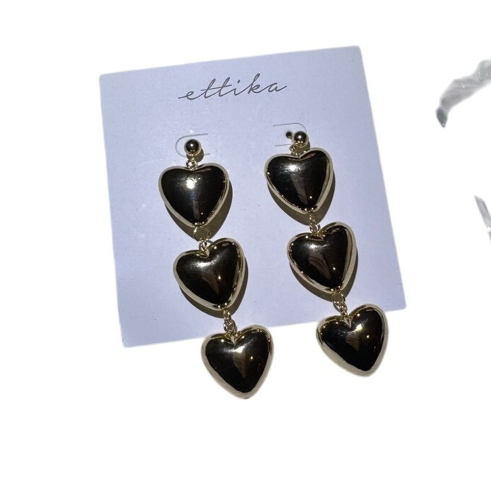Ettika Gold Tone Triple‎ Heart Dangle Drop Statement Earrings